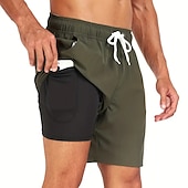 お買い得  男性用水泳パンツ-男性用 ボードショーツ スイムショーツ スイムトランク 日常 ビーチ 高通気性 速乾性 ドローストリング ドローストリング 弾性ウエスト ライナー付き カラーブロック ショート スポーツ カジュアル アクティブウェア ピンク ルビーレッド マイクロエラスティック