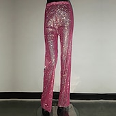 cheap Bottoms-Metallic Sparkle Pants Sheer Mesh Rhinestone Cover Up Disco Solid Color Women&#039;s Party Club Pride Parade Adults&#039; Pants