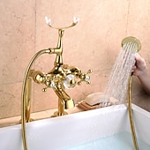 billige Badekraner-Badekarskran - Moderne Moderne galvanisert Romersk kar Keramisk Ventil Bath Shower Mixer Taps