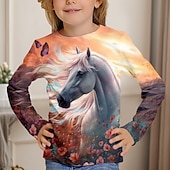 abordables Animaux 3D de Fille-Fille 3D Licorne Cheval Tee-shirts Chemises manche longue 3D effet Printemps Automne Actif Mode Le style mignon Enfants 3-12 ans Col Ras du Cou Extérieur Casual du quotidien Standard