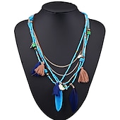 cheap Wearable Accessories-CARNIVAL Bohemian Multi layered Necklace Handmade Beaded Feather Fringe Sweater Chain Resin Rice Beads Tourism Jewelry