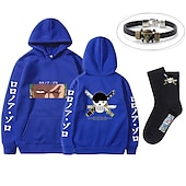 economico Magliette e felpe grafiche con cappuccio-set con roronoa zoro felpa oversize con cappuccio e bracciale in pu calzini 3 pezzi abiti one piece scimmia d. stampe grafiche anime rufy che stampano stile harajuku per uomo, donna, adulto, unisex,