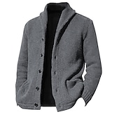 preiswerte Herren Strickjacke-Herren Strickjacke Kurzer Pullover Strickpullover Gerippt Stricken Standard Knopf hoch Glatt Schalrevers Warm-Ups Moderne zeitgenössische Casual Freizeitskleidung Bekleidung Herbst Winter Schwarz Blau