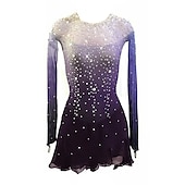 cheap Figure Skating Dresses-Figure Skating Dress Women&#039;s Girls&#039; Ice Skating Dress Blue Stretchy Training Competition Skating Wear Thermal Warm Crystal / Rhinestone Long Sleeve Ice Skating Figure Skating