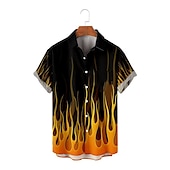 billiga 3D-mönster-Herr Låga Skjorta Knapp upp skjorta Kortärmad Abstrakt Dagliga kläder Utekväll Helgen Höst Nedvikt Mönster Button-Down Svart Gul Rubinrött Orange