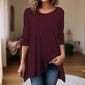 economico Maglie lunghe-T-shirt tunica da donna semplice moda base a maniche lunghe collo rotondo tops lunghi casual quotidiano fine settimana tunica fluida nera bianca rossa autunno e inverno