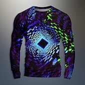 cheap 3D T shirts-Men&#039;s Graphic Geometric Optical Illusion Visual Deception Long Sleeve T shirt 3D Print Crew Neck Shirt Daily Designer Artistic Party Casual Holiday Blue Dark Green Purple Fall Spring &amp; Summer