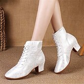 abordables Chaussures de danses latines-chaussures de danse latine blanches élégantes pour femmes avec talon moyen confortable et semelle flexible - parfaites pour les compétitions de salon et la danse sociale