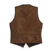 abordables Gilets-Homme Gilet en daim Usage quotidien Vacances Sortie Style vintage Chic et moderne Printemps &amp; Automne Bouton Polyester Confortable Plein Boutonnage Simple Col V Standard Noir Marron Café Gris Gilet