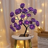 cheap Decorative Lights-Valentine&#039;s Day Rose Flower Tree Lamp 24 Heads Rose Table Light USB Plug Lamp For Wedding Party Decoration Night Lights