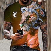 お買い得  アニマルプリントTシャツ-男性用 グラフィック 動物 虎 Tシャツ 半袖 Tシャツ 3Dプリント クルーネック シャツ 日常 デザイナー レトリ／ヴィンテージ スポーツ・アウトドア 祝日 お出かけ ブルー オレンジ グリーン 春夏 衣類 S M L XL 2XL 3XL 4XL