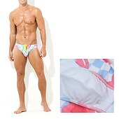 お買い得  水泳ブリーフ-男性用 スイムブリーフ 日常 ビーチ 高通気性 速乾性 ドローストリング 弾性ウエスト 幾何学的な ショート スポーツ カジュアル アクティブウェア イエロー ブルー マイクロエラスティック