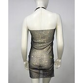 cheap Sexy Costumes-Metallic Sparkle Sexy Mini Dress Sheer Mesh Rhinestone Cover Up Disco Solid Color Women&#039;s Party Club Adults&#039; Dress Summer Spring