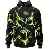 levne Halloween mikiny a svetry-Pánské Grafika Lebky Kapuce Kapucky Mikina Módní Denní Dlouhý rukáv Kapuce Dovolená Outdoorové sporty Streetwear Žlutá Rubínově červená Tisk Přední kapsa Jaro &amp; podzim Návrhář