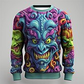abordables Sweats 3D homme-Homme Graphic Bande dessinée Monstre Sweats Sweat à capuche manche longue Sweat-shirt Col Ras du Cou Mode du quotidien Décontractées 3D effet Vacances Sortie Vêtement de rue Imprimer Printemps