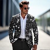 cheap Men&#039;s Printed Blazers-Men&#039;s Stars Long Sleeve Turndown Business Work Wear to work Going out Buttons Print Multi Pocket