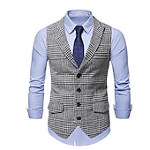 Men's Gilet Casual Daily Traditional Spring Autumn Basic Terylene Casual / Daily Houndstooth Single Breasted Closure collar Form Fit Black Vest3