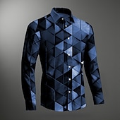 preiswerte Geometrische Muster-Herren Knopfhemd Langarm Abstrakt Urlaub Casual Wochenende Herbst Winter Umlegekragen Schwarz Blau Purpur Braun Grün