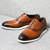 economico Scarpe Eleganti Classiche-Per uomo Abito da ginnastica Di pelle Pelle bovina pieno fiore italiana Antiscivolo Con lacci intrecciali Nero Marrone