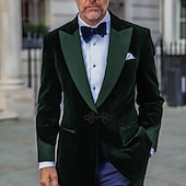 abordables chaqueta-Chaqueta de hombre de terciopelo blazer esmoquin moda de fiesta en color sólido negro burdeos púrpura de ajuste a medida de un solo botón