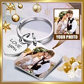ieftine Papetărie-breloc imprimat color gravat, fotografii personalizate breloc din oțel inoxidabil față-verso, cadou aniversare cuplu cadou aniversare