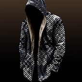 economico giacca in pile da uomo-Per uomo Color Block A quadri Cappotto invernale Giacca in pile Cappotto Tenere al caldo Vintage Da tutti i giorni Per uscire Tasche Stampa Autunno inverno Con cappuccio Manica lunga Nero Vino Rosso
