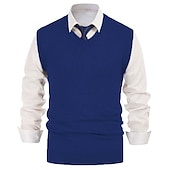 abordables suéter de los hombres-Hombre Chaleco suéter Sueter de lana Pull-over Tejer Escote en V Profunda De Punto Color sólido Escote en Pico Básico Elegante Ropa Invierno Otoño Negro Vino M L XL