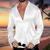 voordelige casual herenoverhemden-Voor heren Overhemd Satijnen overhemd Overhemd met knopen Normaal shirt Zwart Wit Rood blauw Groen Lange mouw Effen Revers Dagelijks Vakantie Kleding Katoen Katoenmix Modieus Casual Comfortabel