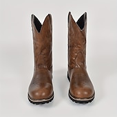 abordables Cowboy y botas occidentales-Hombre Botas Botas cowboy Vintage Clásico Exterior PU Color de árbol grande Marrón Invierno