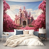 cheap Landscape Tapestry-Pink Castle Hanging Tapestry Wall Art Large Tapestry Mural Decor Photograph Backdrop Blanket Curtain Home Bedroom Living Room Decoration