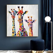 olcso Állatos festmények-színes zsiráf család festmény vászonra kézzel festett nagy állat falfestmény otthoni dekorációhoz állati alkotás díszes zsiráf fali dekoráció feszített keret felakasztható