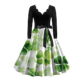preiswerte Kleider-1950er Vintage inspiriert Cocktailkleid Knielang Kleid A-Linie Kleid Teekleid A-Linie Damen St. Patrick&#039;s Day Heimkehr Alltagskleidung Junggesellinnenabschiedsparty Teenager Erwachsene Kleid