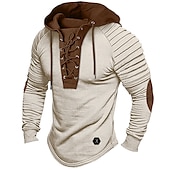 cheap Basic T shirts-Men&#039;s T Shirt Tee Top Long Sleeve Shirt Long Sleeve Hooded Spring &amp;  Fall Color Block Slim Pleated Fashion Designer Basic Lace up Patchwork Vacation Street Going out Black Army Green Beige Top Tee