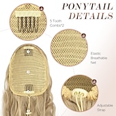 voordelige Paardenstaarten-lang krullend golvend trekkoord paardenstaart extensions clip in golvend synthetische haarstukken trekkoord paardenstaarten haarstuk paardenstaart extensie voor vrouwen asblond 26 inch
