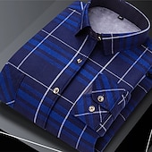 voordelige strijkvrije overhemden voor heren-Voor heren Overhemd Geruit overhemd Shirt met kraag Fleeceshirt Overhemd met knopen Ruitjes Bruiloft Buiten A B C D Lange mouw Strijkijzer Winter Kleding