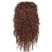 abordables Perruques historiques-perruque synthétique bouclée avec frange perruque fabriquée à la machine longue a1 cheveux synthétiques femme cosplay doux fête marron foncé perruques de carnaval