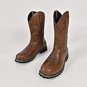 abordables Cowboy y botas occidentales-Hombre Botas Botas cowboy Vintage Clásico Exterior PU Color de árbol grande Marrón Invierno