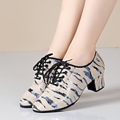 cheap Latin Shoes-Women&#039;s Glitter Dance Shoes with Animal Print, Lace-Up Design, and Comfortable Low Heels for Ballroom, Latin, or Party