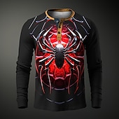 cheap Animal-Men&#039;s Graphic Spiders Henley Shirt Long Sleeve 3D Print Fashion Daily Casual Casual Holiday Going out Spring &amp;  Fall Yellow Red Blue Purple Henley Henley T-Shirt