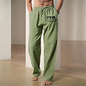 abordables Maison-Homme Graphique Lettre Pantalons en Lin Pantalons Pantalons Amples Taille Moyenne Occasionnel Vacances Tenue quotidienne Sortir Printemps Automne Noir Bleu Vert