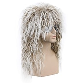 voordelige Historische pruiken-Mannen en Vrouwen Lange Krullende Bruine Gradiënt Witte Pruik 70s 80s Rocker Mullet Feest Grappige Pruik Kostuum Pruik Halloween Pruiken