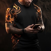 Men's Graphic Hellfire Flames Flame T Shirt Short Sleeve T shirt 3D Print Crew Neck Shirt Daily Designer Retro Vintage Sports Outdoor Holiday Going out Yellow Blue Orange Spring & Summer Clothing4