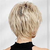 abordables perruque plus âgée-Perruque Synthétique Droit Coupe Lutin Fabriqué à la machine Perruque Court A1 Cheveux Synthétiques Femme Doux Mode Facile à transporter Blond