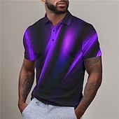 abordables Polo géométrique pour homme-Homme Graphique Polo Chemise de golf Manche Courte Polos Chemises à Col Occasionnel Vêtements de vacances Vêtements de rave Tenues de fête Boutons Impression 3D Printemps &amp; Été Jaune Rouge Bleu