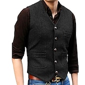 abordables Gilets-Homme Gilet Usage quotidien Vacances Sortie Mode basique Printemps &amp; Automne Bouton Polyester Confortable Plein Boutonnage Simple Col V Standard Noir Rouge Marine foncé Bleu Océan Gilet