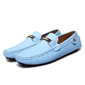 billige Slip-ons og loafers til herrer-lyseblå kjøreloafers for menn - uformelle slip-on mokkasiner med metallspennedetaljer, komfortable sko for kjøring og hverdagsbruk
