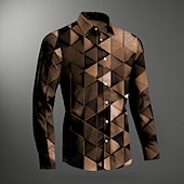preiswerte Geometrische Muster-Herren Knopfhemd Langarm Abstrakt Urlaub Casual Wochenende Herbst Winter Umlegekragen Schwarz Blau Purpur Braun Grün