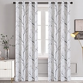 baratos Cortinas &amp; Cortinados-Cortina blackout com estampa de folhas, 1 painel com isolamento térmico e escurecimento para quarto e sala de estar