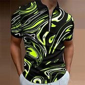 cheap Men's Geometric Polo-Men's Graphic Zip Polo Shirts Golf Shirt Short Sleeve Polo Shirts Collared Shirts Casual Vacation Wear Rave Wear Party Outfits 3D Print Quarter Zip Polo Spring &amp; Summer Blue Purple Green