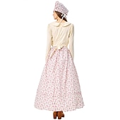  250ή Επέτειος ΗΠΑ Φορέματα Γυναικείο καπέλο Στολή Prairie Υπηρέτρια Κορίτσι Πρωτοπόρος Αποικίας Επαναστατικός Πόλεμος Φλοράλ Φανταχτερή Φόρεμα Γυναικεία Απόκριες 4η Ιουλίου Ενηλίκων